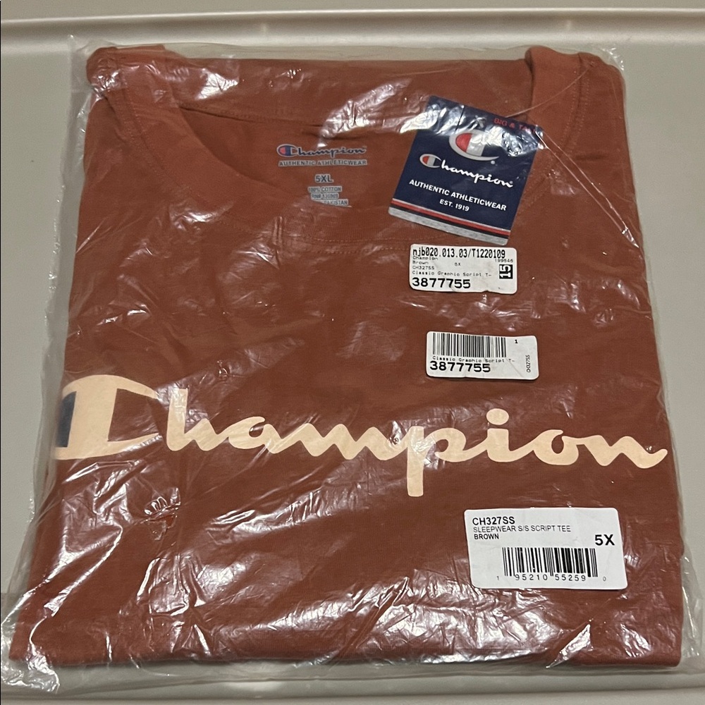 Champion 5X Large Script Logo Tee - Rust with Cream Logo